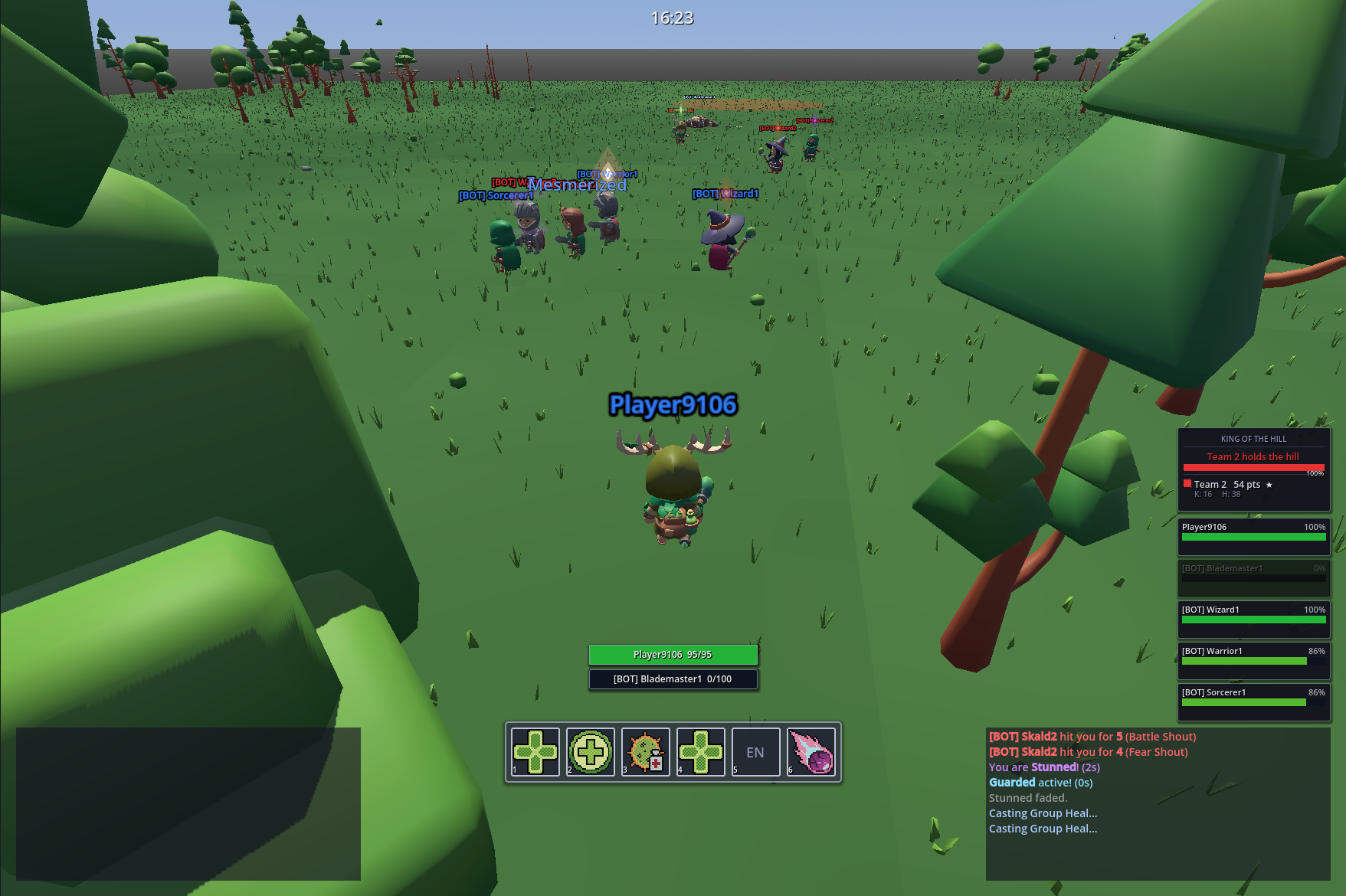 Echoes of Emain — arena combat with multiple classes in action